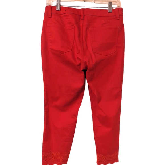 Talbots Red Denim Scalloped Ankle Pant Size 8P - Picture 5 of 11